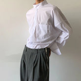 Hearujoy 2024 Autumn Men French Retro Casual Solid Color High Collar Long Sleeve Top Design Dark Loose Men'S Handsome Shirt